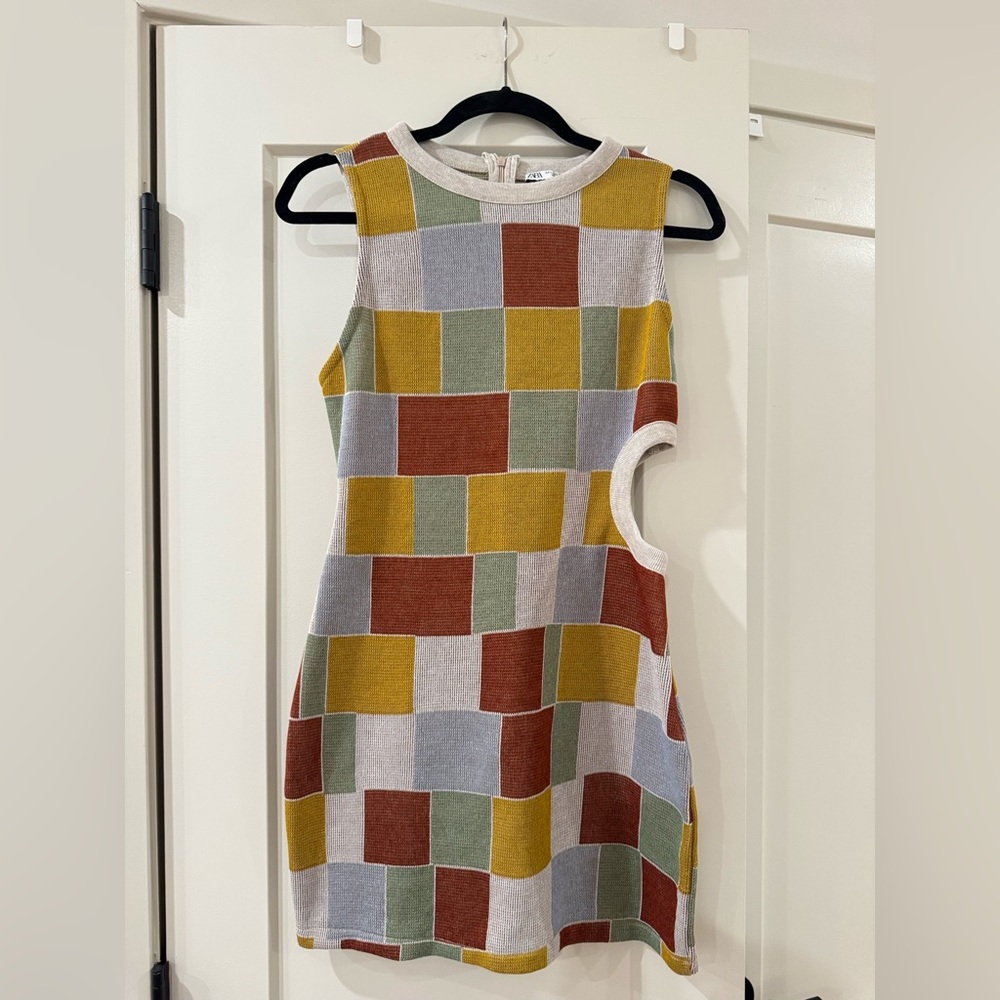 Zara Multicolor Geometric Mini Dress - Mustard, Rust, Sage, Light Blue